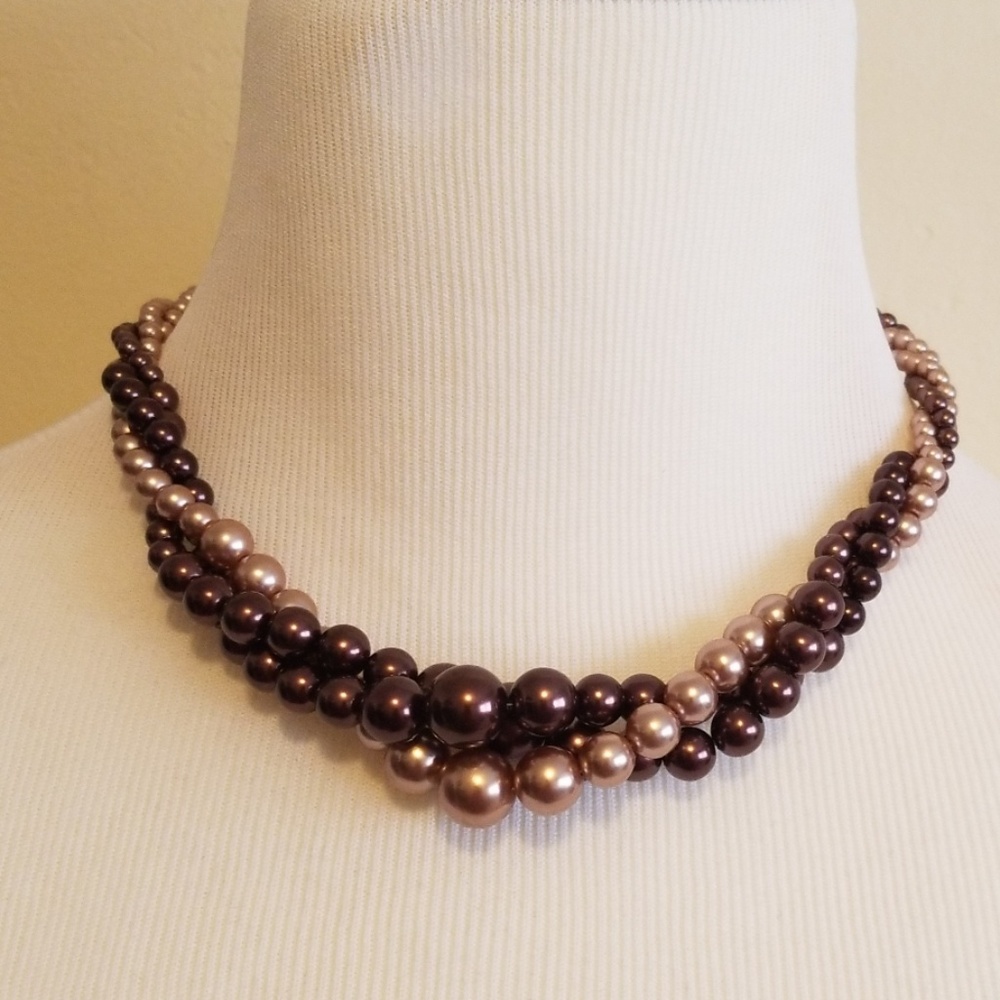 3 Tier Chocolate Pearl Fashion Necklace